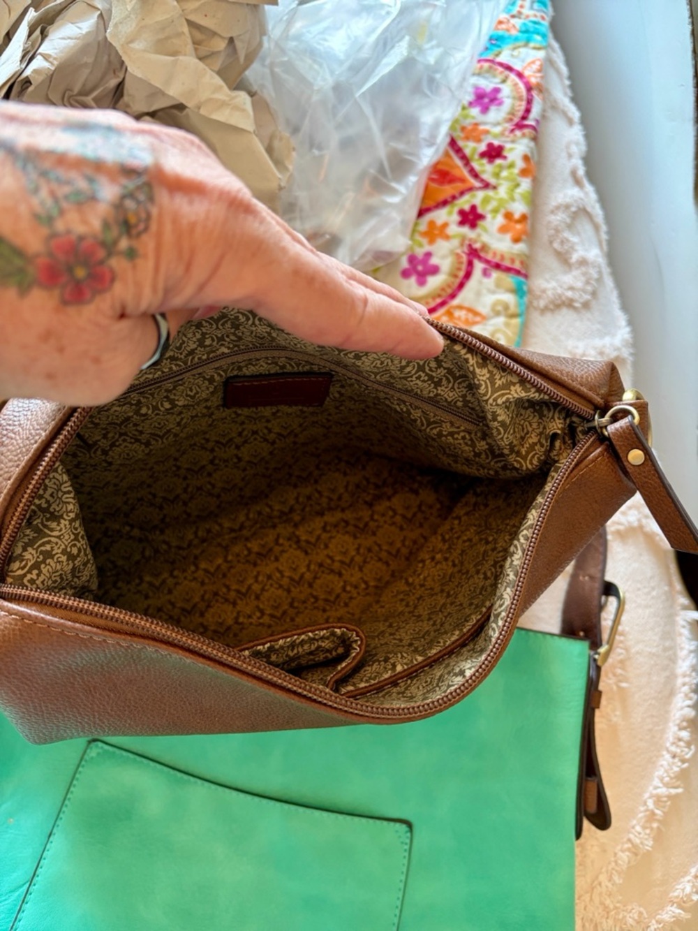 Teal Leather Shoulder Bag - Unbranded - Picture 6 of 6